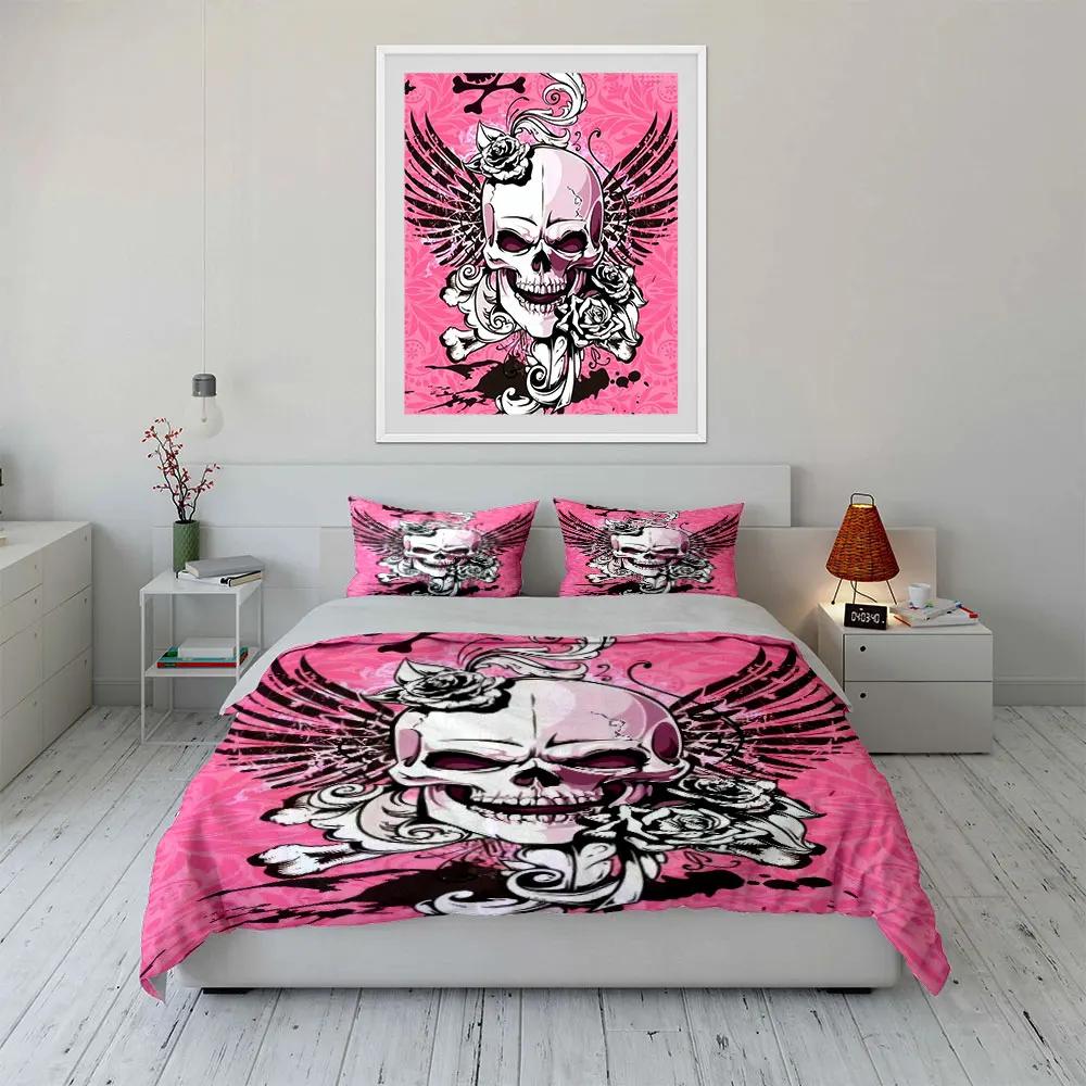 Skull Rose Art Decor Set Bedding Set with 1 Duvet Cover 2 Pillowcases Single Double King Queen Gift