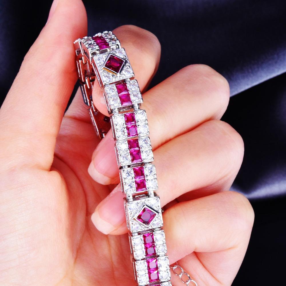 Fashion Red Ruby Bracelet for Women Simulated Gemstone Jewelry Rose Diamond Bangle
