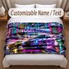 Neon Abstract Theme Soft Blanket Personalized Custom Name Text Print Warm Blanket Home Sofa Bedroom Decor