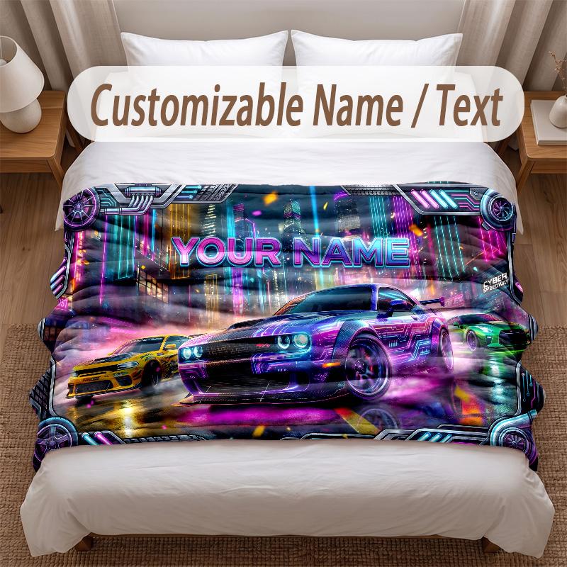 Neon Abstract Theme Soft Blanket Personalized Custom Name Text Print Warm Blanket Home Sofa Bedroom Decor