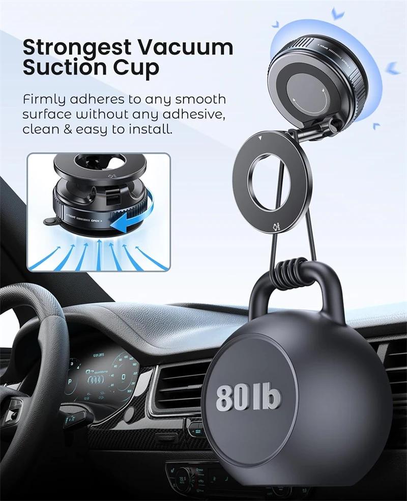 Strong Vacuum Suction Magnetic Bracket Hands Free Car Phone Holder for Magsafe IPhone 16 15 Foldable Magnet Mag Safe Stand Mount