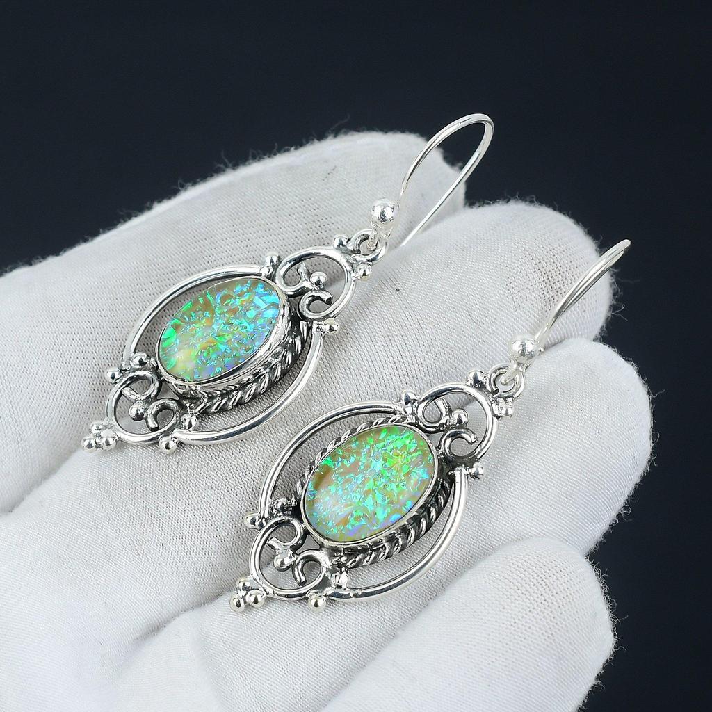 Yellow Triplet Fire Opal Earring, Opal Silver Earring, Cabochon Earring, 925 Sterling Silver Earring, Gemstone Earring, Dangle Earring