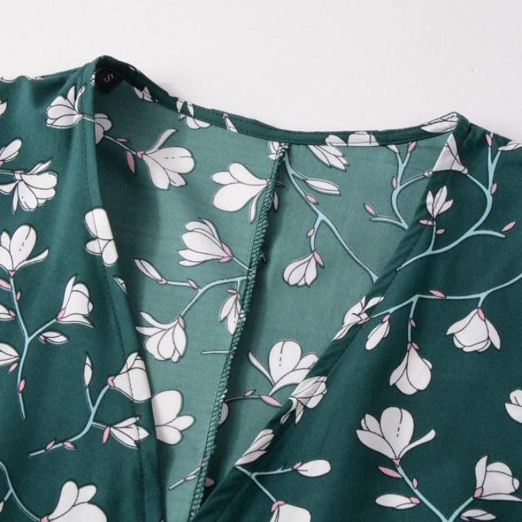 Bohemian Beach Dress Women Chiffon V Neck Short Sleeve High Waist Big Hem Spring Summer Print Sizes S to XXL