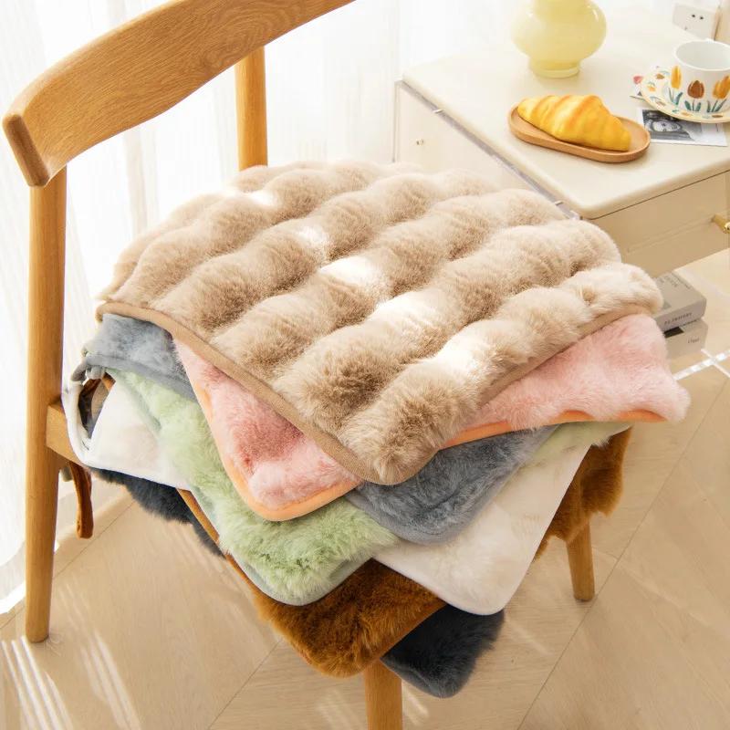 Rabbit Plush Chair Seat Pads Square Warm Winter Chair Pads 40x40cm Non Slip Stool Mat Bedroom Window Floor Mat Decor Cushion