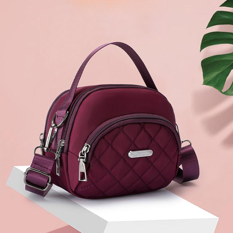 Mini Nylon Crossbody Phone Bag for Women Fashion Grid Pattern Small Shoulder Bag with Coin Purse Zero Wallet