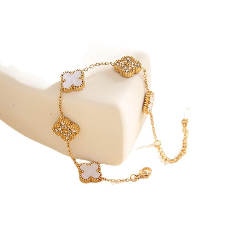 Double-sided Mother-of-pearl Lucky Five-flower Four-leaf Clover Bracelet Light Luxury Fashion Ins Style Non-fading Ladies Bracelet