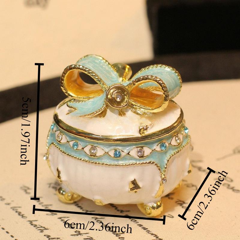 

1pcs Enamel Metal Jewelry Box Bow Bell Ring Wedding Proposal Ring Holder Accessory Organizer Safe Material Portable синій