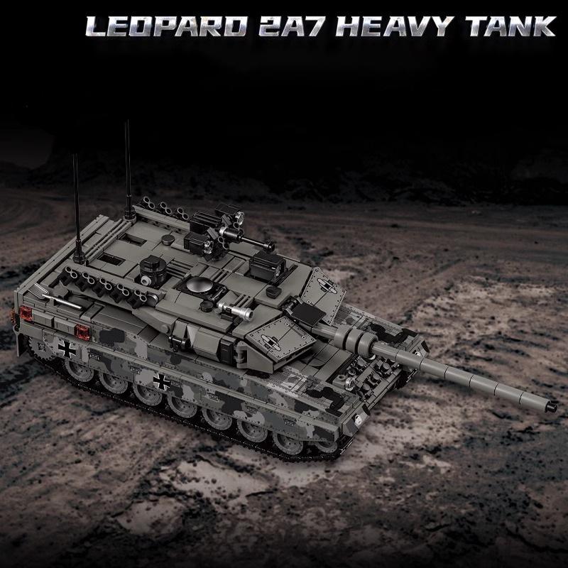 Vojenský WW2 Leopard 2A7 Těžký tank Stavební bloky Technický Merkava Hlavní bojový tank Armádní zbraně Kostky Hračka Pro Děti Dárek