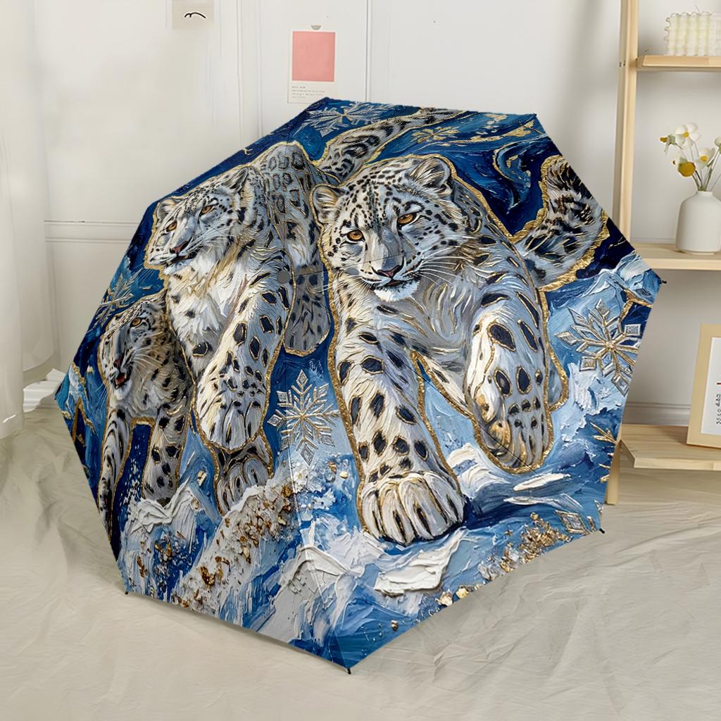Leopardo in un Giardino Sognante Ombrello Automatico Ombrello Pieghevole con 8 Stecche Plastica e Ferro Resistenti Ombrello Resistente per l'Uso Quotidiano