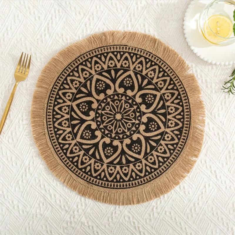 Nordic Style Simple Hand Woven Jute Placemat Plate Mat Retro Restaurant Cotton Linen Decorative Mat Shooting Prop Vase Mat YLE447