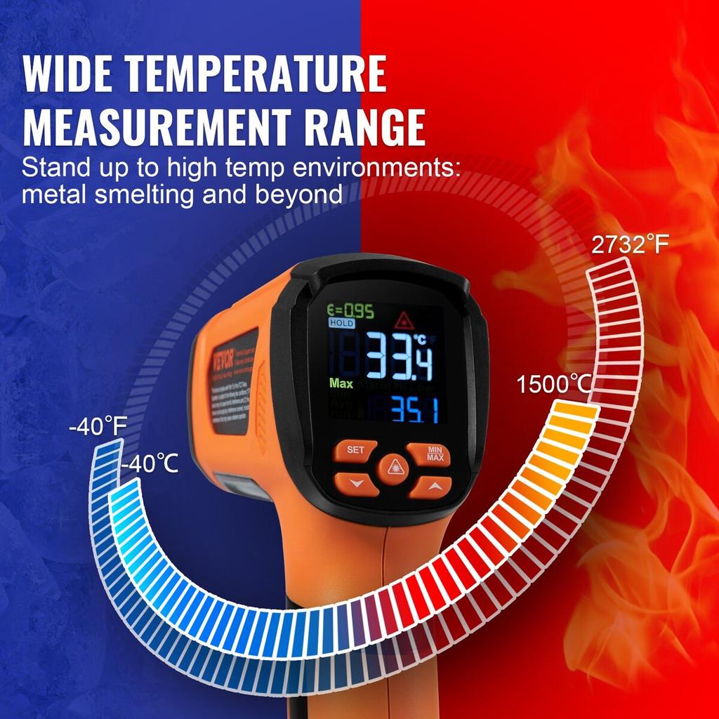 Infračervený teploměr -40~2732°F Teplotní pistole s duálním laserem Bezkontaktní
