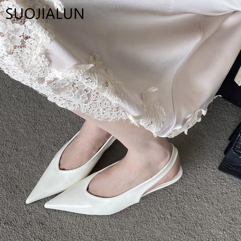 Fashion SUOJIALUN 2025 Spring New Brand Women Sandal Fashion Shallow Slip On Ladies Elegant Dress Single Shoes Low Wedge Heel Mules Shoe