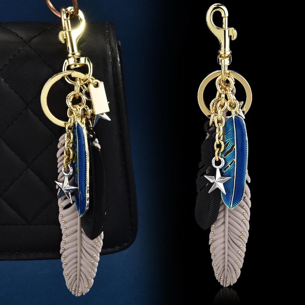 Summer Feather Keychain With Metal Chain And Star Cherry Decoration For Bag Accessories