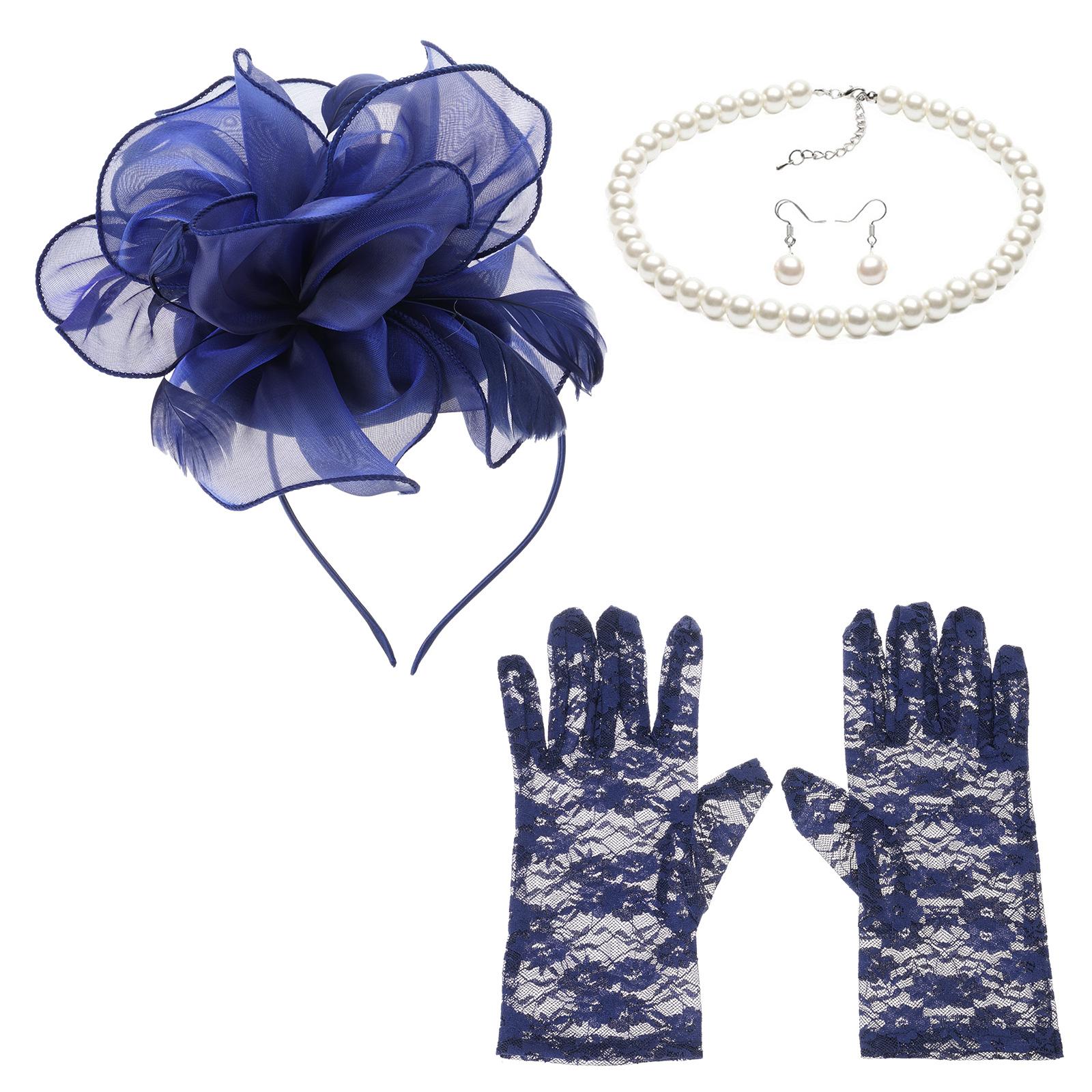 

Элегантные кружевные перчатки Винтажный фасцинатор Повязка на голову для чаепития Оперный костюм Французский фасцинатор Шляпка-таблетка 7