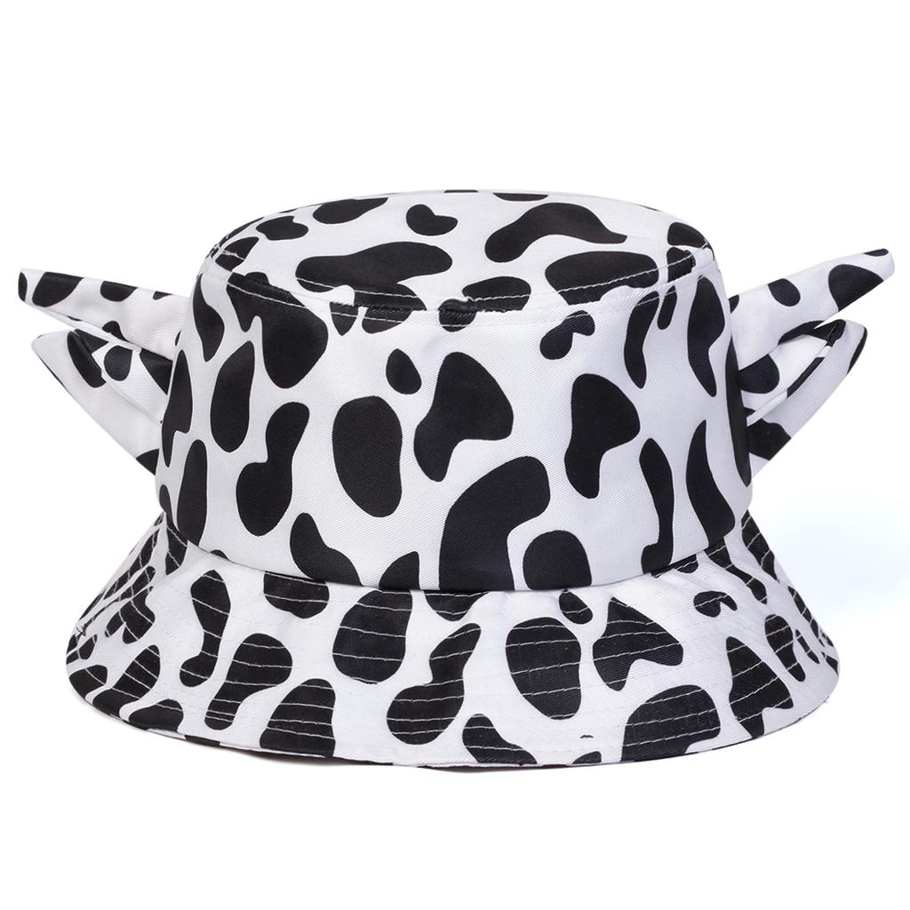 Horn Bucket Hat Korean Version Versatile Fashion Cute Cow Pattern Student Pot Hat