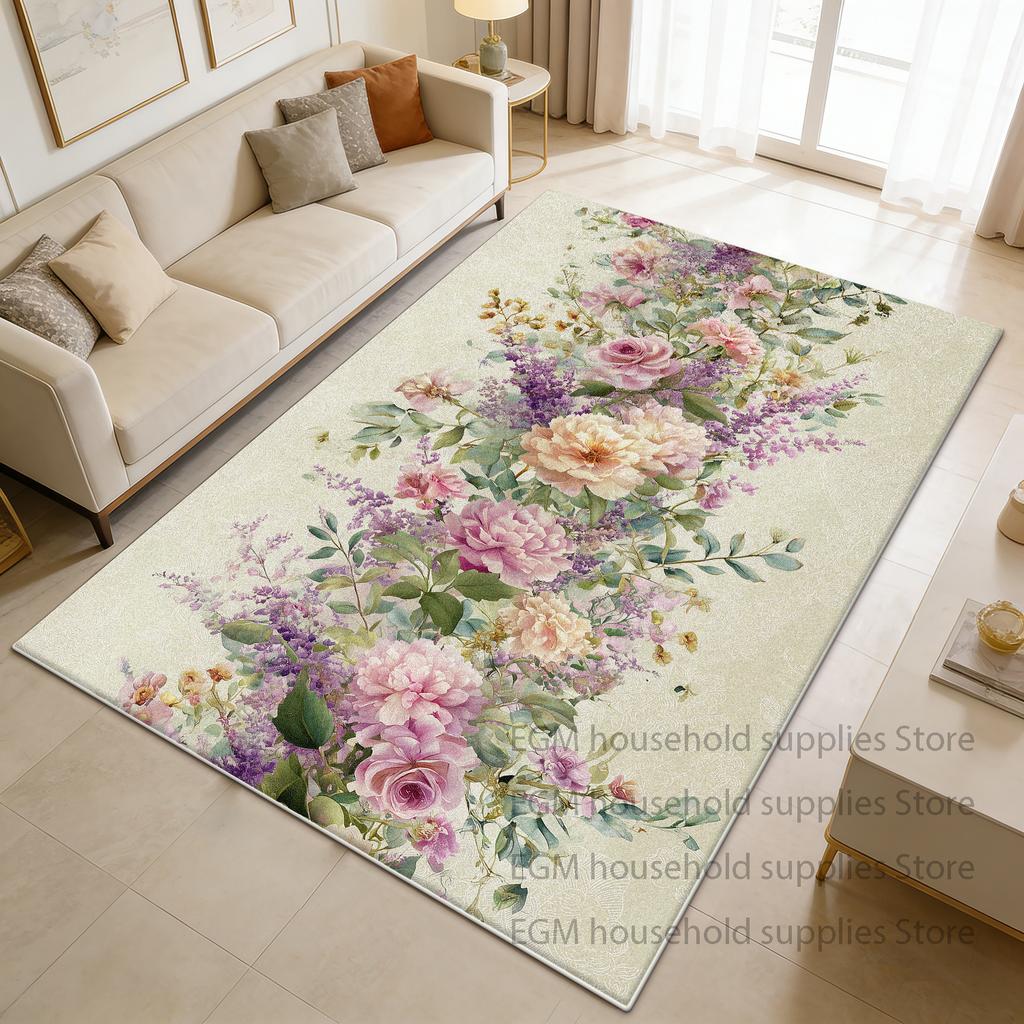 Flower Pastoral Printed Mat Home Decor Entrance Door Customizable Carpet Luxury Living Room Study Non-slip Washable Rugs Kitchen