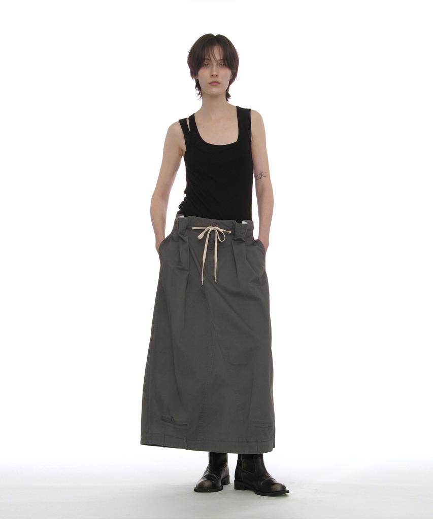 Partimento Woman Inverted Drawstring Maxi Skirt_Charcoal