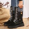 Fashion Winter New Round Head Suede Front Lacing Side Zipper Thick Sole High Boots Women's Fashion Thick Heel Cotton Boots