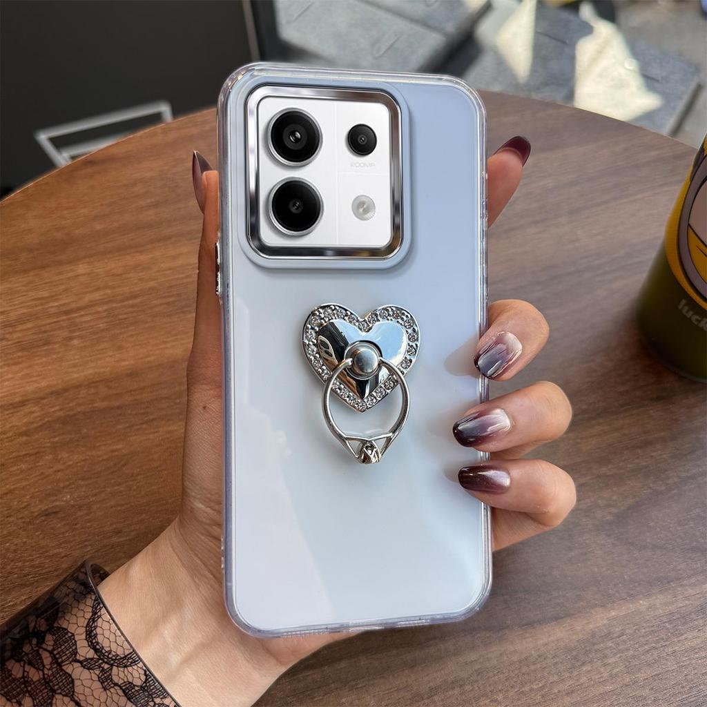 Luxury Bling Rhinestone Heart Ring Bracket Clear Phone Case for Xiaomi Redmi Note 14S 4G,13 Pro 5G 4G,POCO X6 5G,M6 Pro 4G Stand Cover