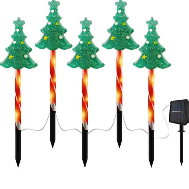 5PC/set Solar Candy Christmas Tree Ground Plug Lights Outdoor Waterproof Lawn Lamp LED Decoration Garden Lights For Christmas