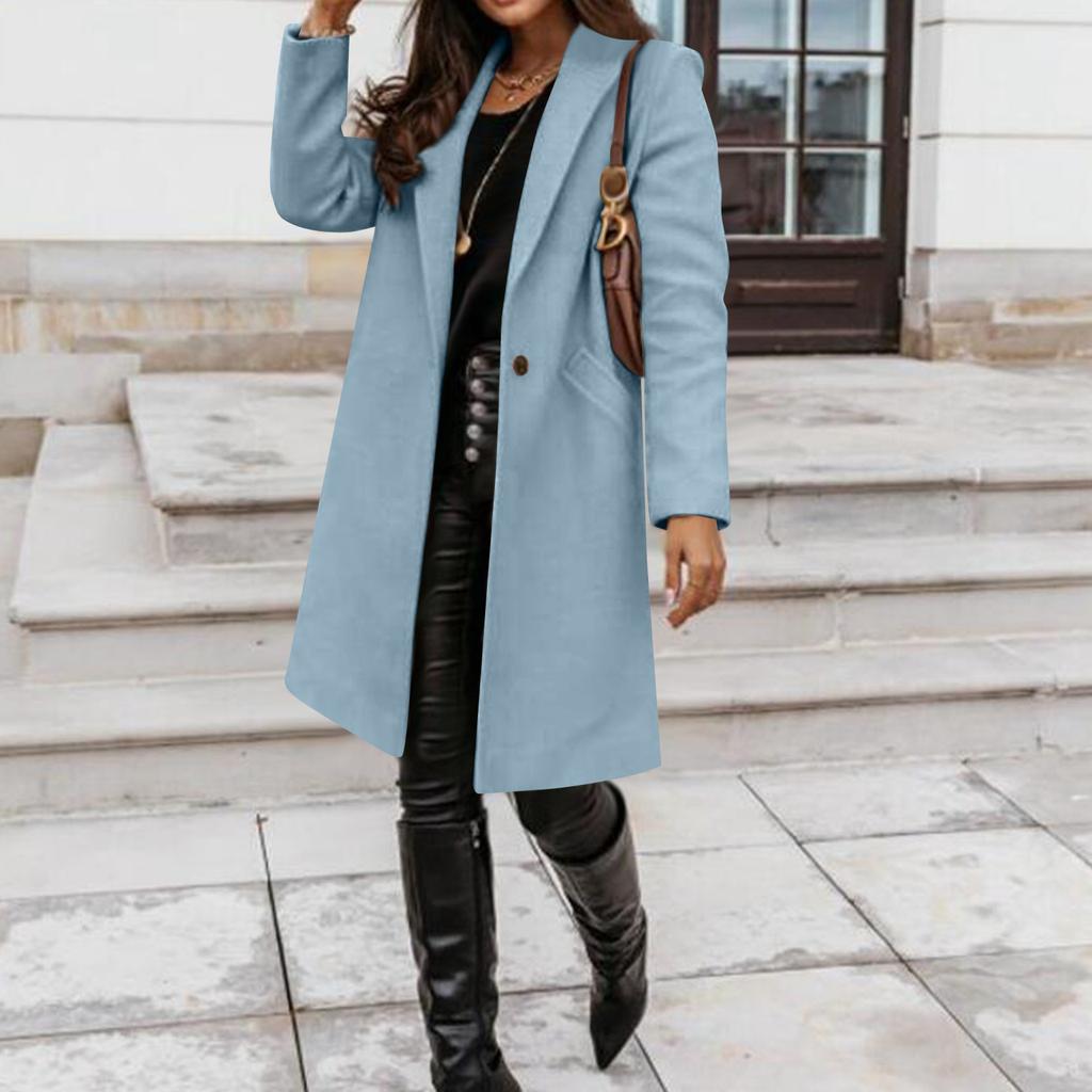 Women's Fashion Casual Woolen Solid Color Long Coat