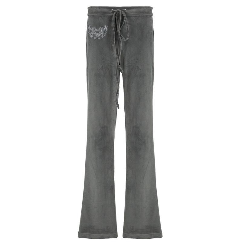 

Осенние женские винтажные бархатные брюки с низкой талией, узкие, простые, повседневные, широкие брюки M серый