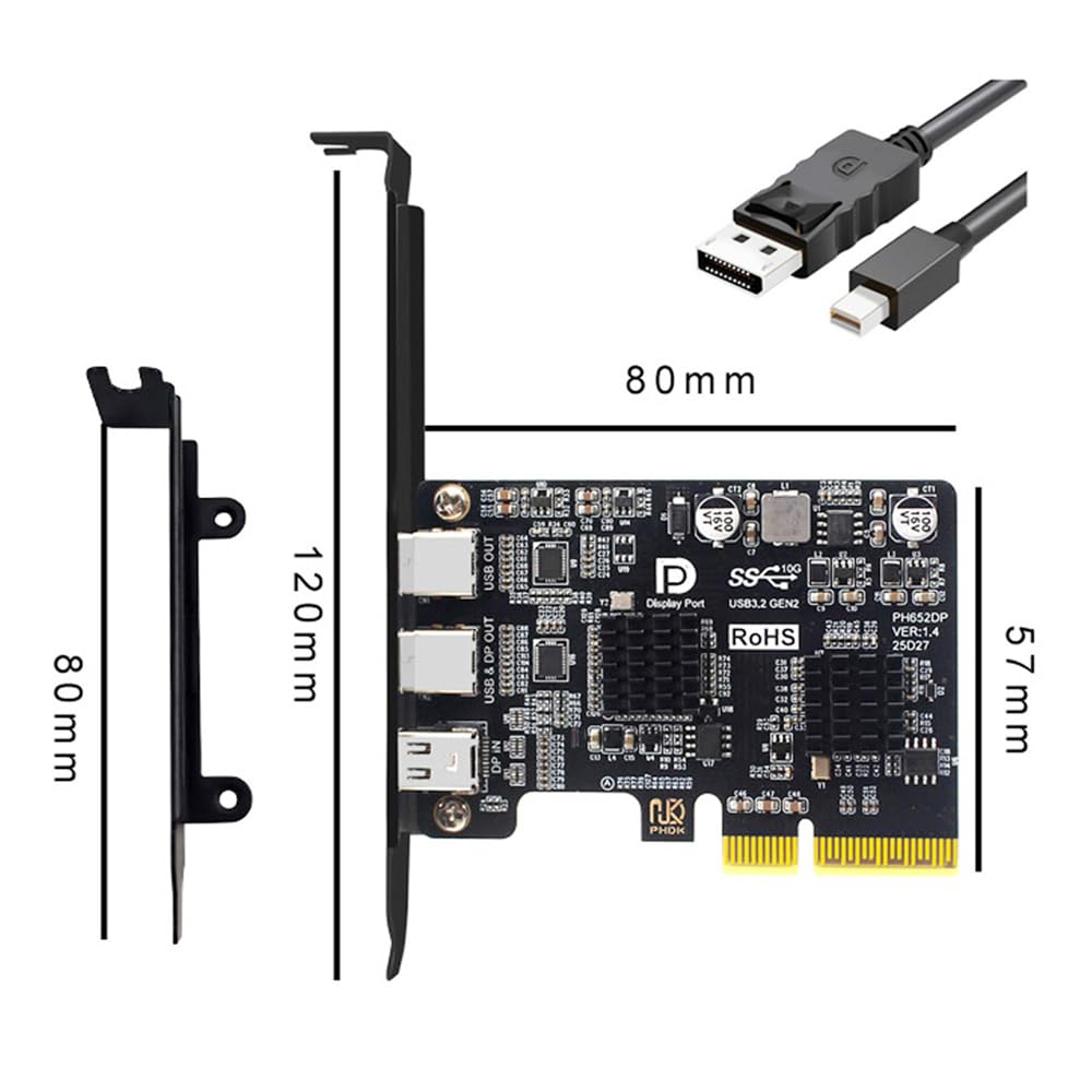 Xiwai PCI Express X4 & Mini DisplayPort 1.4 Input To Dual Type-C USB 3.1 & 4K 60Hz Output Desktop Graphics Expansion Card Adapter ASM3142