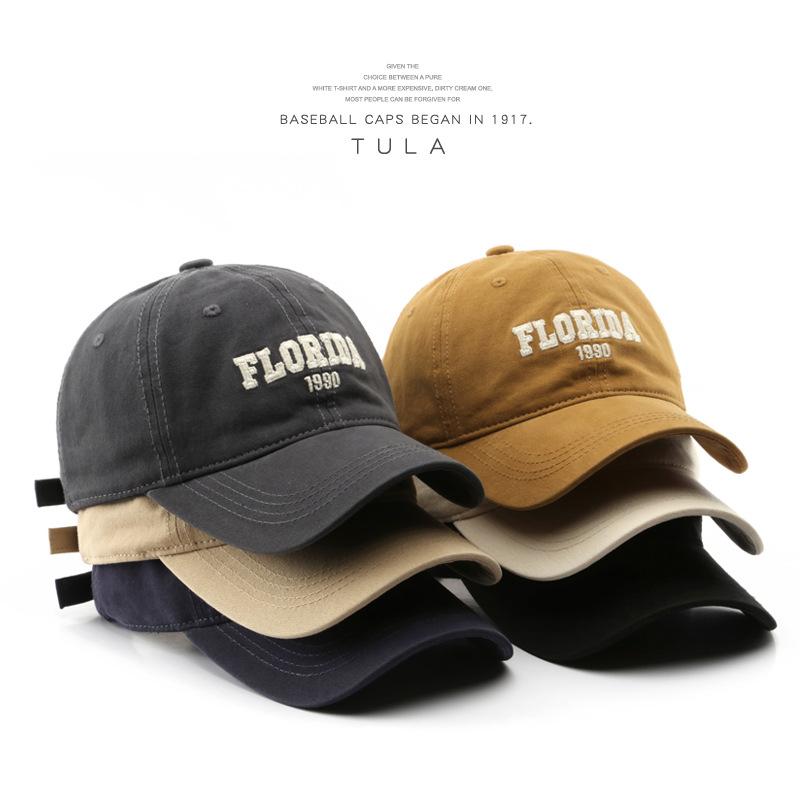 Women's spring and autumn washed cotton baseball cap with letter embroidery, suitable for outdoor activities, offering sun protection and shade