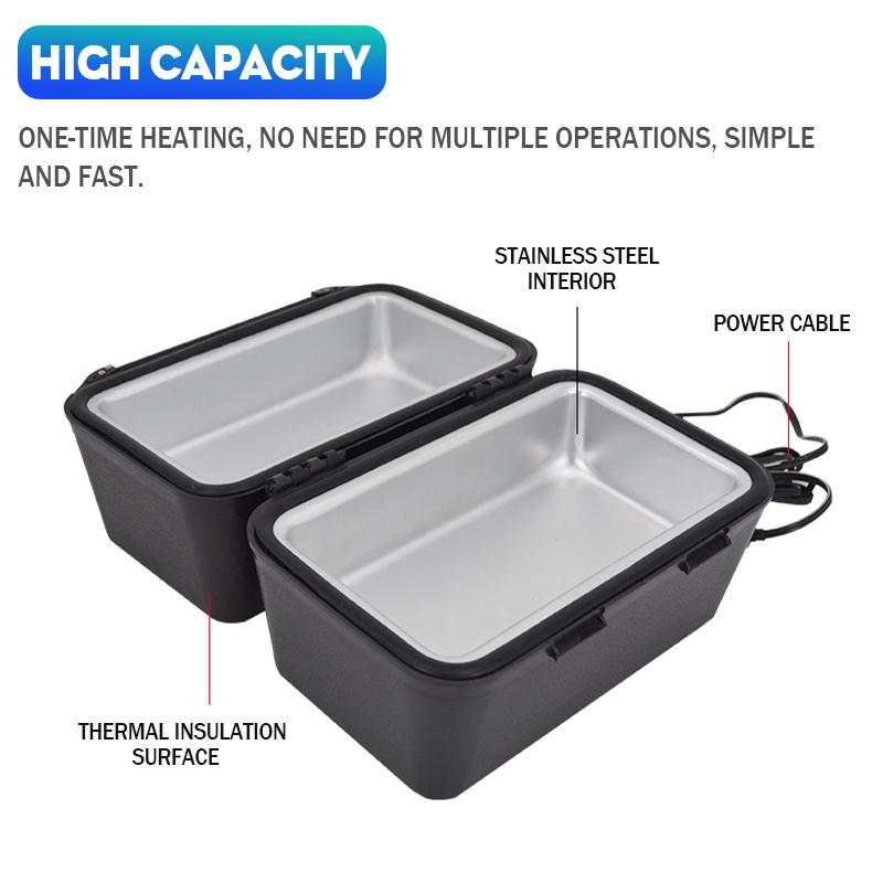 Large Capacity Electric Lunch Box Portable Electric Heating Food Warmer Heater Rice Container for Home Office Car Lunch Box Black 12V