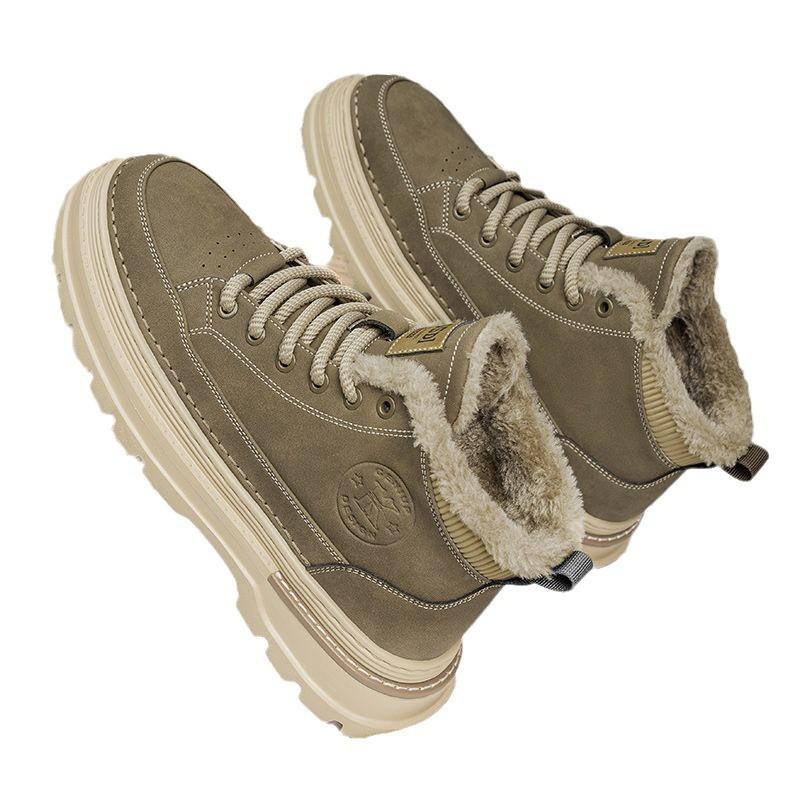 Martin Boots Men's Summer Velvet Thickened Thermal Cotton Shoes Men's High-top Leather Shoes Leather Thick-soled Outdoor Snow Boots