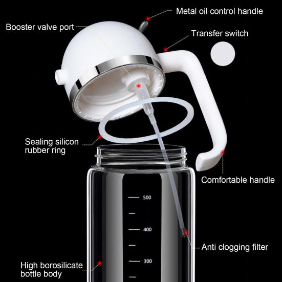 Yousheng 500ml Oil Sprayer Anti-clogging 2-in-1 Glass Clear Scale Vinegar Dispenser for Barbecue