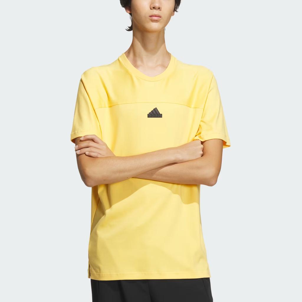 Adidas Solid Color Crew Neck Casual Pullover Short Sleeve T-Shirt Men Tops Yellow IT3939