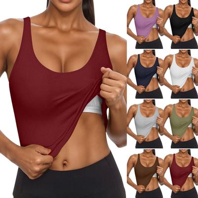 Women's U-neck Solid Color Sleeveless Short Top With Chest Cushion Vest