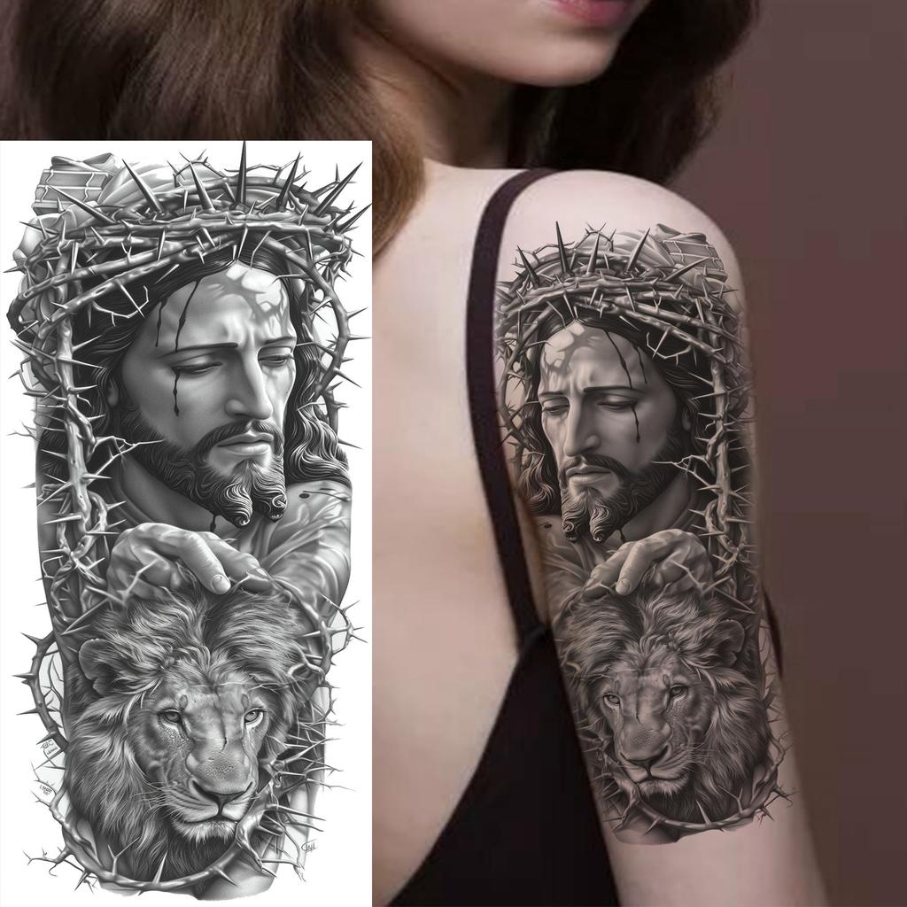 1 lapelis Realistiški Jėzaus Šventosios Motinos Maldos Laikini Tatuiruotės Vyrams Moterims Suaugusiems Ilgai Išliekančios Vandeniui Atsparios Laikinos Netikros Tatuiruotės Lipdukas