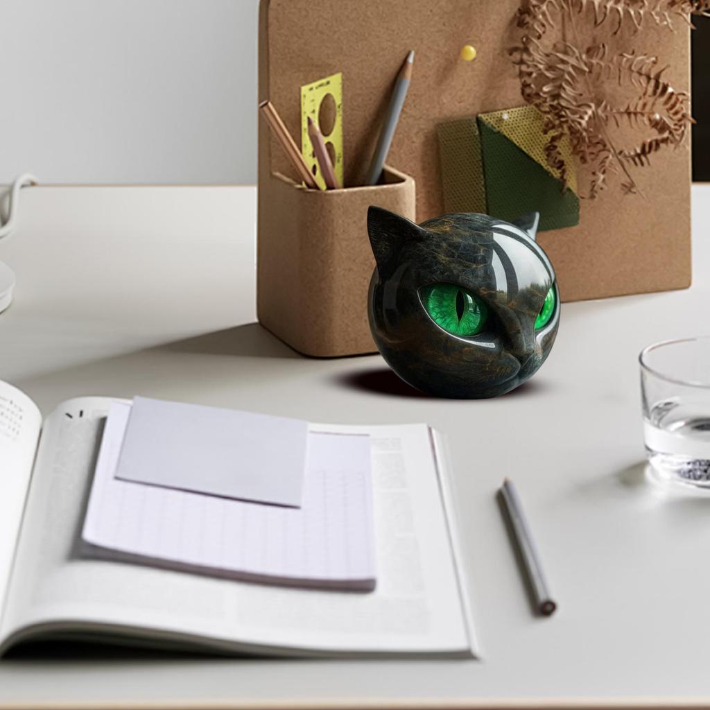 Black Cat Figurine Resin Cat Head Healing Stone Marble Texture Cat Stone Animal Cat Sculpture Cat Stone Keepsake Gift Home Decor