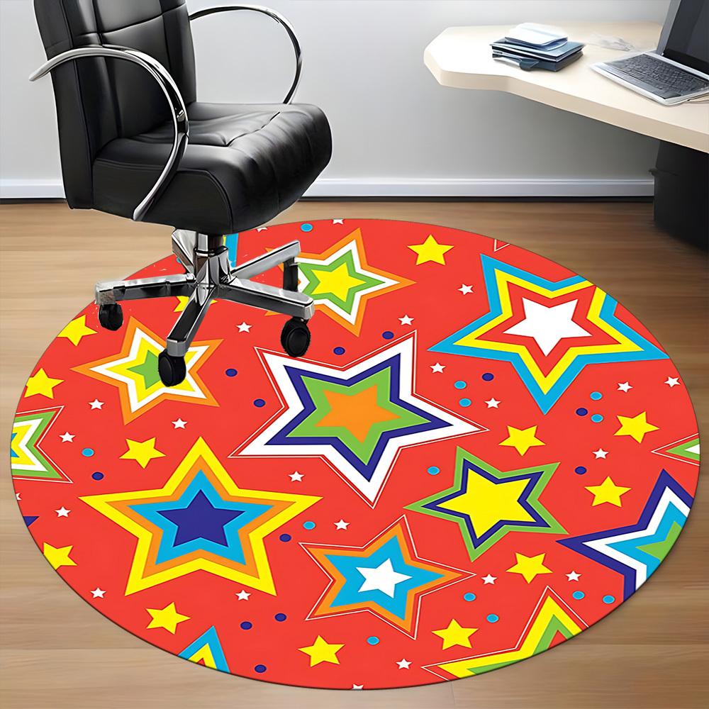 1pc Colorful Stars Pattern Chair Carpet for Office, Round Polyester Mat, Indoor Decor for Office, Easycare Fabric, Washable Non-slip Area Carpet