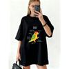 Oversized T Shirt Black Caique Parrot Anatomy Graphic Print For Casual Wear