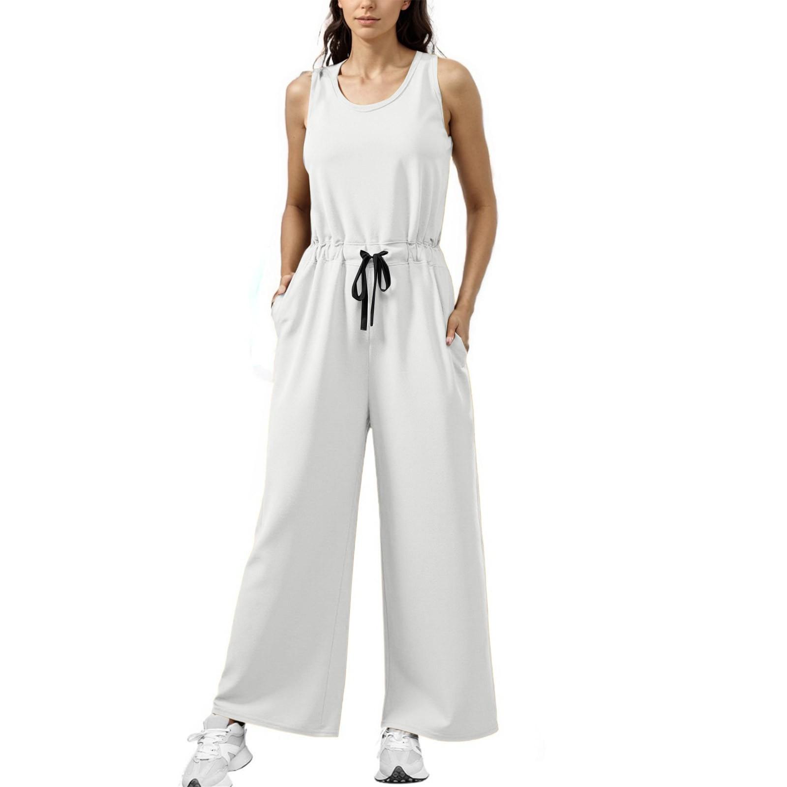 

Женские повседневные широкие комбинезоны, летние, без рукавов, свободный джемпер со шнурком, тренировочные костюмы XS белый