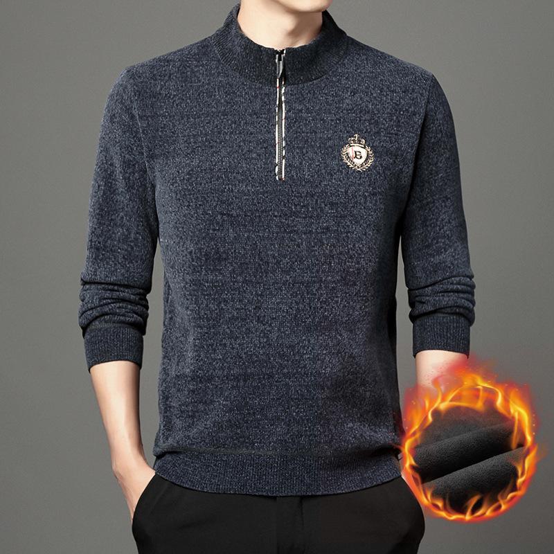 Zipper Collar Men's Knitwear Winter Fashion Trendy Thickening Thermal Base Sweater