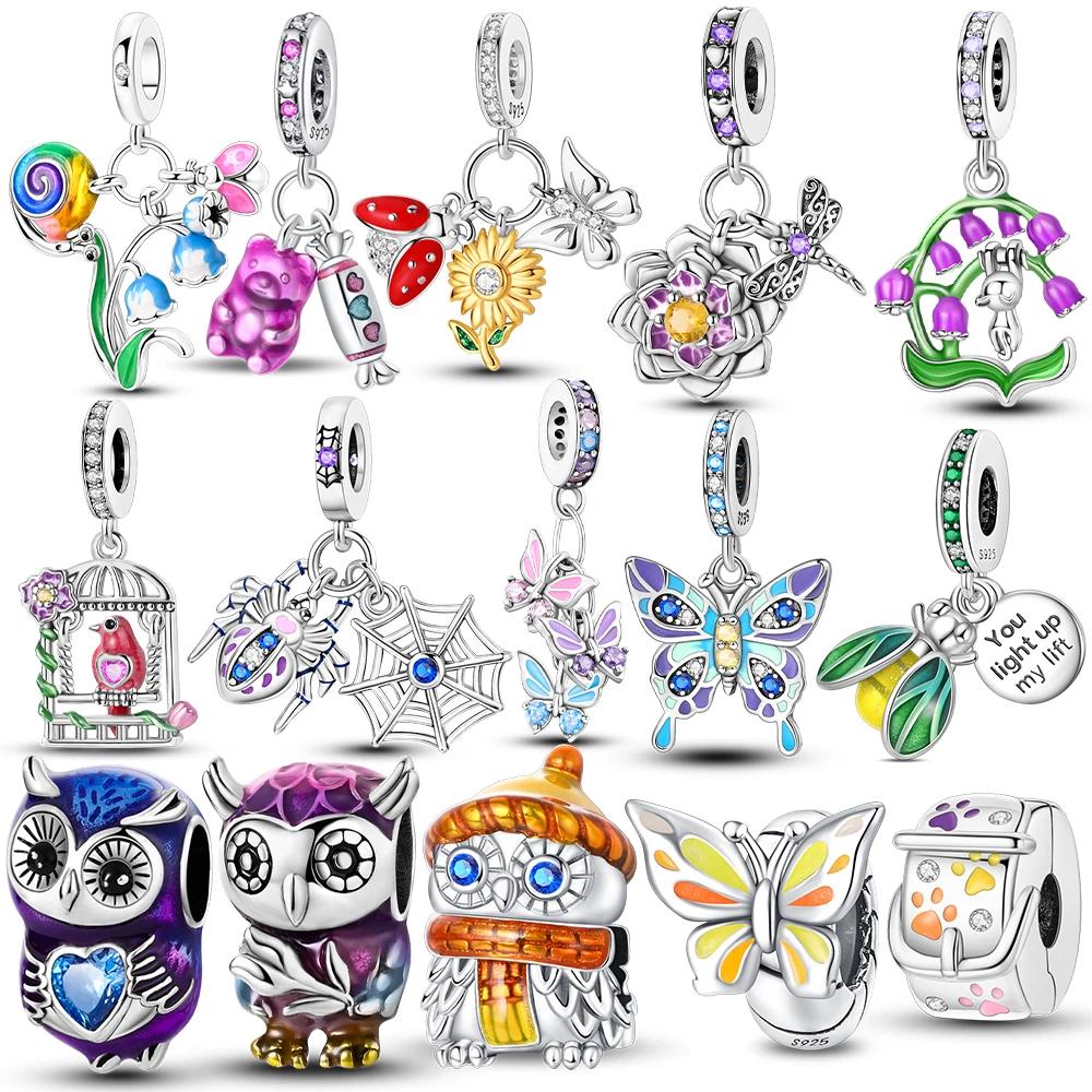 Originale Kupfer-Lila Eule Schmetterling Charms Ausgehöhlte Spinnenperlen Passend für Armband Schmuck Frau DIY Zubehör