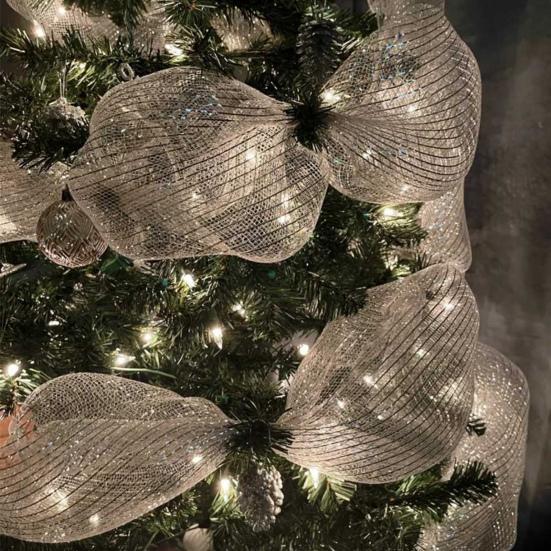 Christmas Mesh Ribbon 10 Inch X 10 Yards Metallic Foil