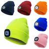 Black Led Knitted Beanie For Outdoor Night Running With Rechargeable Light Feature