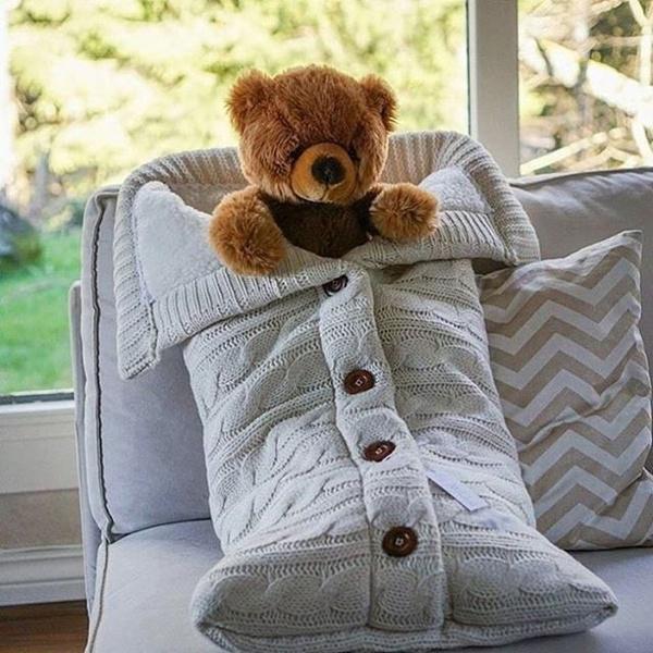 Baby Knitted Plush Sleep Sack With Buttons For Outdoor Use And Warmth
