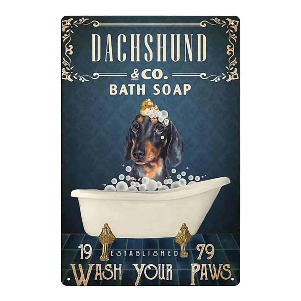 Funny Dogs Tin Signs Bulldog Husky Chihuahua Dachshund Retro Metal Posters Wall Decor Puppy Bath Time Vintage Iron Paintings