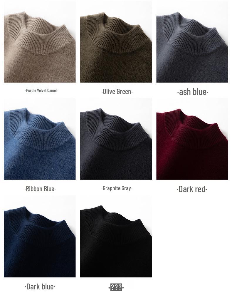 Men's High Neck Cashmere Sweater - Long Sleeve, Solid Color, Loose Knit Pullover for Autumn & Winter