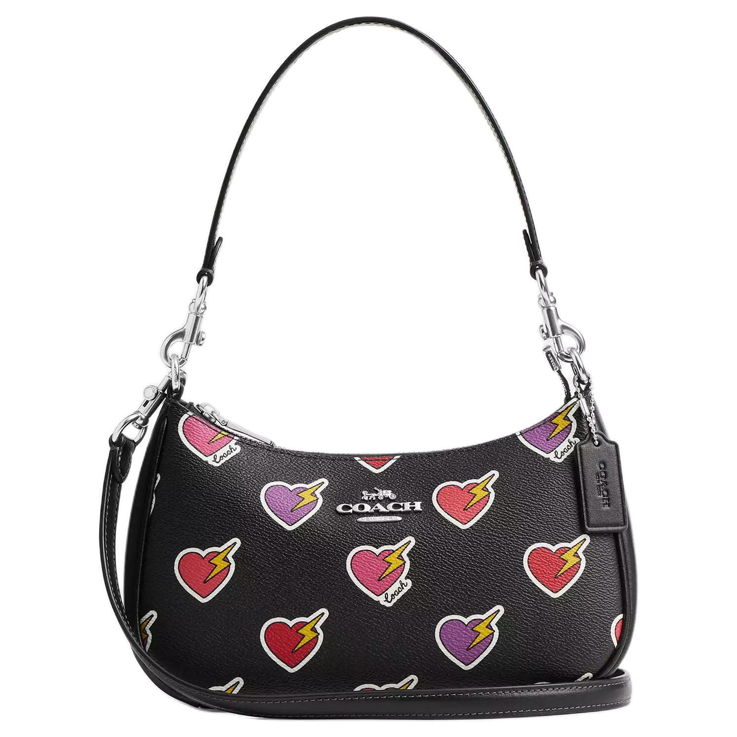 Coach Teri 24 Heart Bolt Print Zipper Closure Coated Canvas Shoulder Bag Women Shoulder Bag Black CY346-SVA47 Basic Set (Bag+Dust Bag)