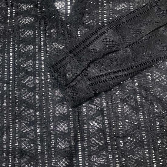 Herren Clubhemd Durchsichtig Ausgeschnitten Fischernetz Tiefes V-Ausschnitt Langarm Einfarbig Dünner Pullover Weich Streetwear Enganliegend