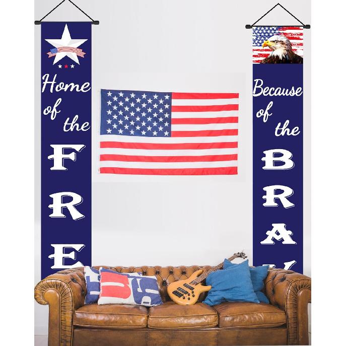 Patriotic Decorations for Memorial day, 4th of July Decor n Flag Patriotic Porch Sign Banners, Red White Blue Independence Day Memorial day Veterans