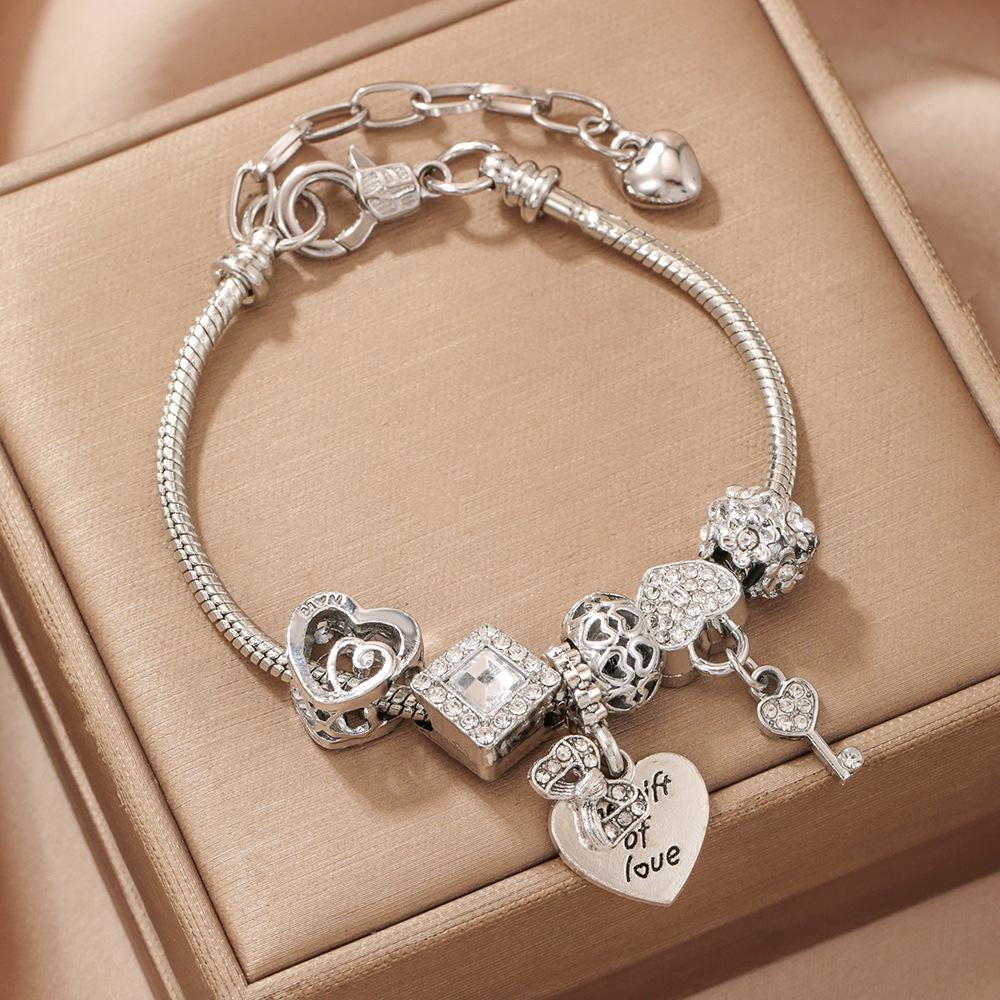 

Европейский и американский роскошный женский браслет с бриллиантами в виде сердца и ключа