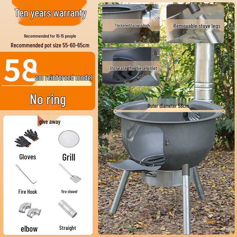 Thickened Integrated Firewood Stove for Outdoor & Rural Home Use: Portable Iron Pot & Extra Heat.